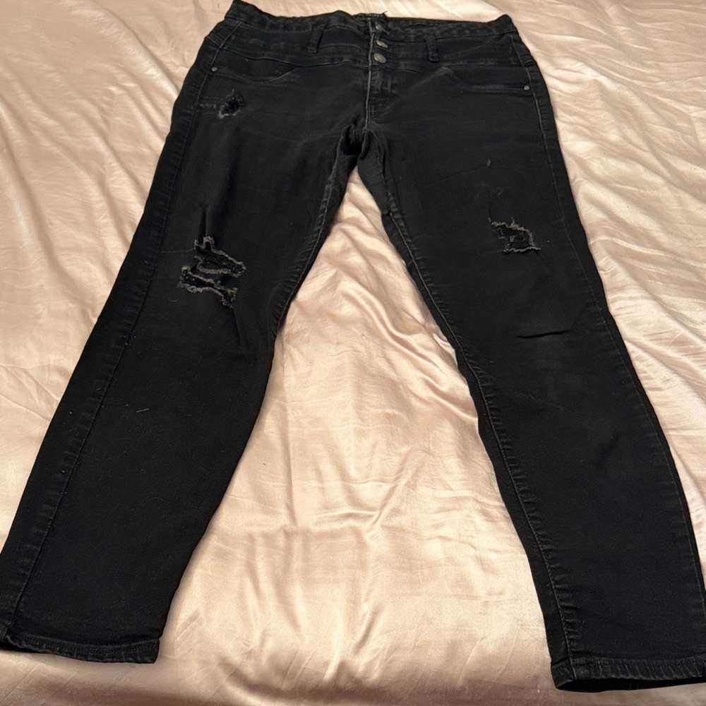 Refuge Black Distressed Straight Leg Jeans